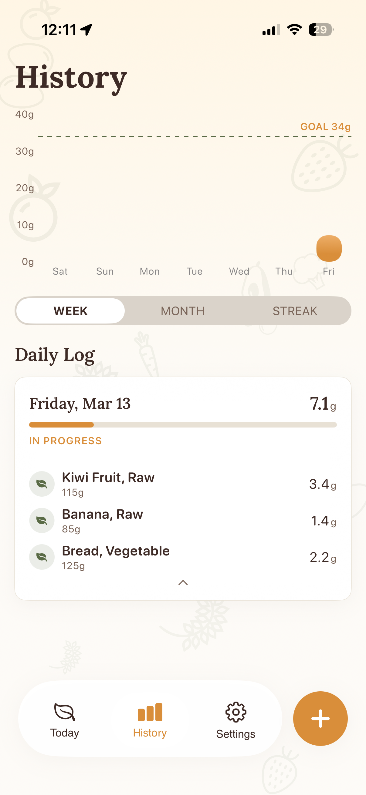 Grove daily gut check-in and food log